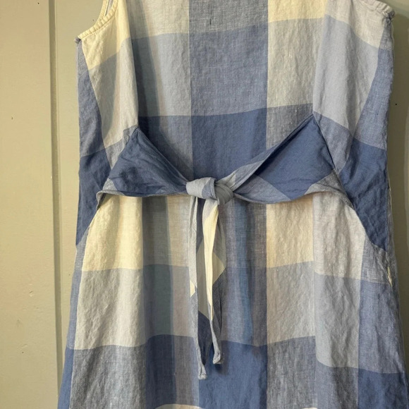 J Jill Love Linen Blue Gingham Tie front Dress Size Medium Petite - Picture 7 of 11